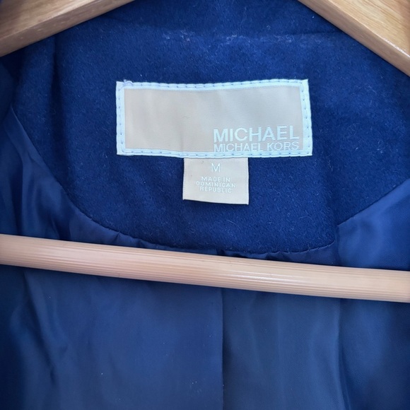 MICHAEL Michael Kors Blue Wool Blend Zip Up Collared Hooded Coat Size Medium - Picture 12 of 15